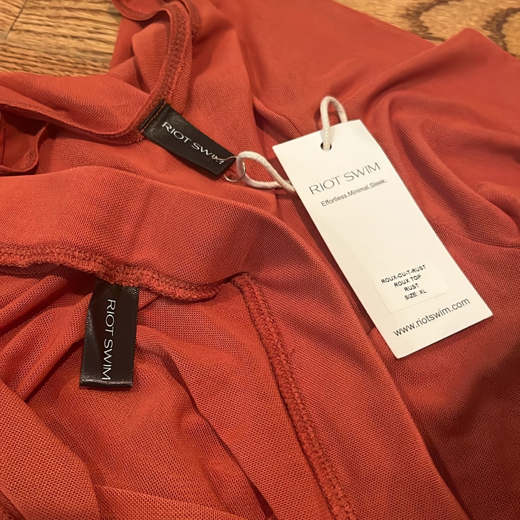 Nwt Swim Roux Ruched Rust Two Piece Mesh Top Skirt Resort Cover Up Large /Xl — image 6 of 8